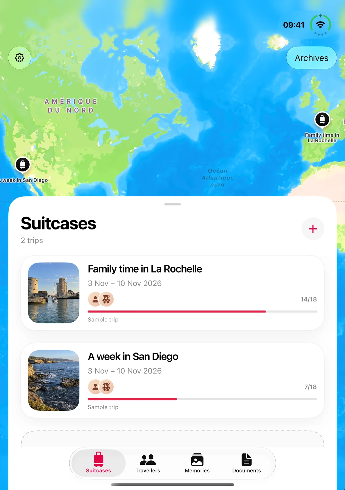 Two trips being prepared in Valise on an open iPhone Duo.
